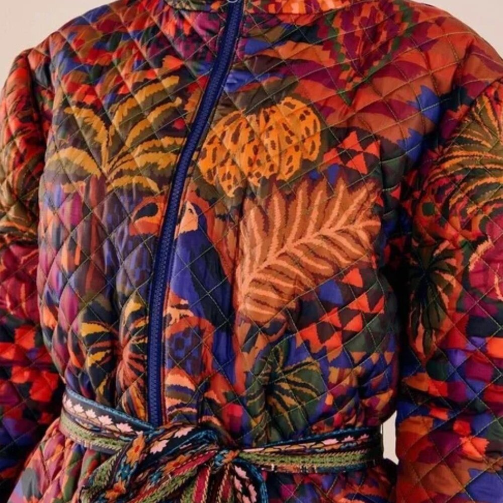 FARM RIO Mixed Patchwork Reversible Midi Belted P… - image 1